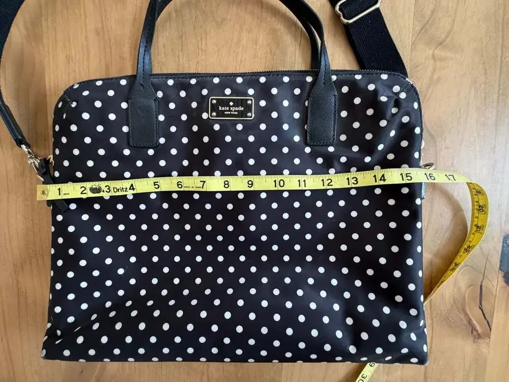 Kate Spade Black and White Polka Dot Nylon Laptop Bag Messenger Briefcase